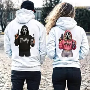 Wifey & Hubby Ghostface Halloween Couple Matching Hoodies Graphic Hoodie Pullover Hooded Sweatshirt for Women for Men, Perfect Gift, Trendy Best Gift SS