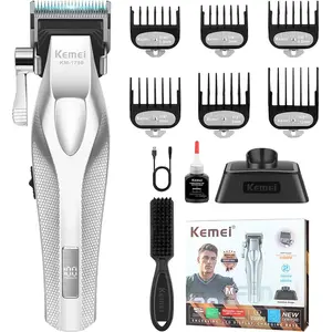 Kemei Professional Hair Clippers, Cordless Clippers for Men, Rechargeable Barber Clippers, 9100 Rpm, Full Metal Body, Ceramic and Dlc Blades, Km-1798