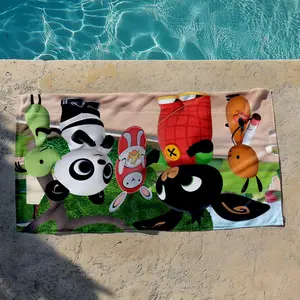 1 piece Happy Times of Little Rabbit Bingo and Friends themed beach towel - Super soft fluffy flannel blanket, suitable for sofas and beds, all-season use, modern design, digitally printed pattern, 100% polyester material, machine washable