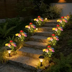 LED Rose Garden Lights Outdoor Holiday Decoration, Fairy Light for Valentine's Day Wedding Party Atmosphere, Solar Powered Yard Lawn Decor, Garden Lighting, Solar Landscape Lights, Solar Pathway Lamp