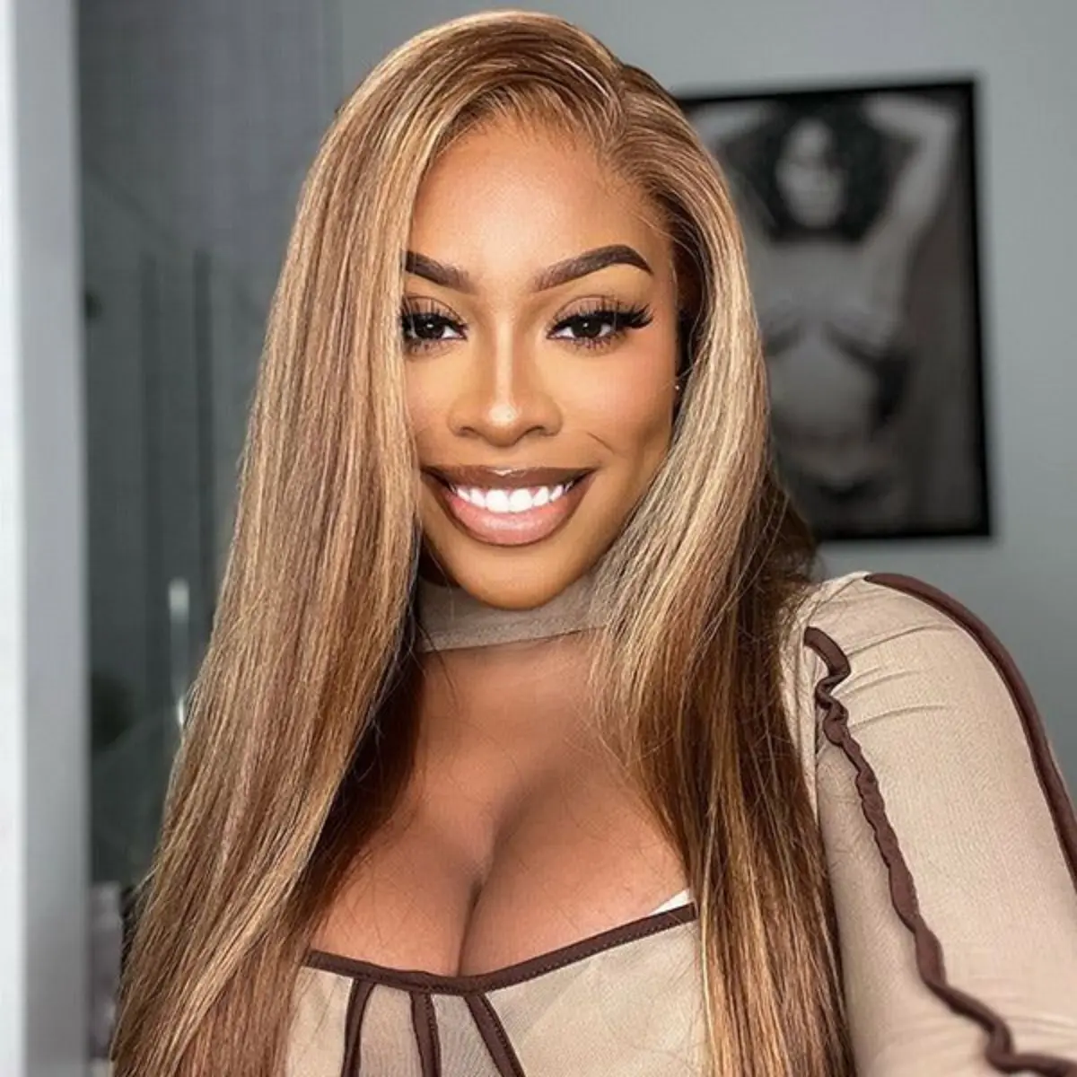 Ronashow 13x4 Lace Front Human Hair Wig, Brown Highlight Balayage Natural Straight Style for Women, 180% Density Adjustable Hair Replacement with Transparent Swiss Lace, Hair Replacement Wigs
