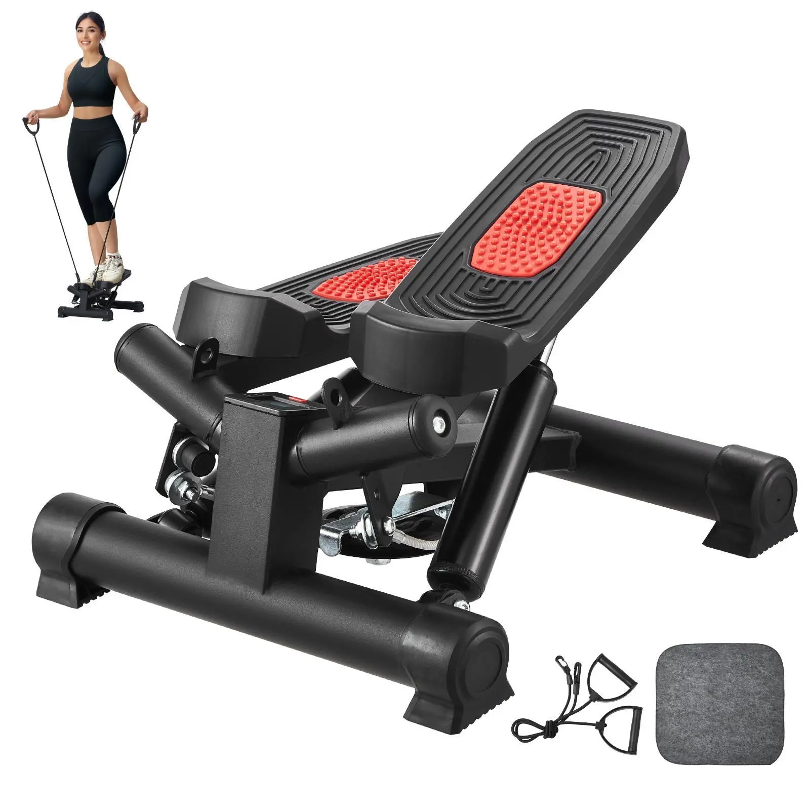 VEVOR Hydraulic Twist Stair Stepper, Home Cardio Exercise Equipment with Resistance Bands & LCD Monitor, 330lbs Load Capacity Mini Full Body Workout Machine#SohoChic