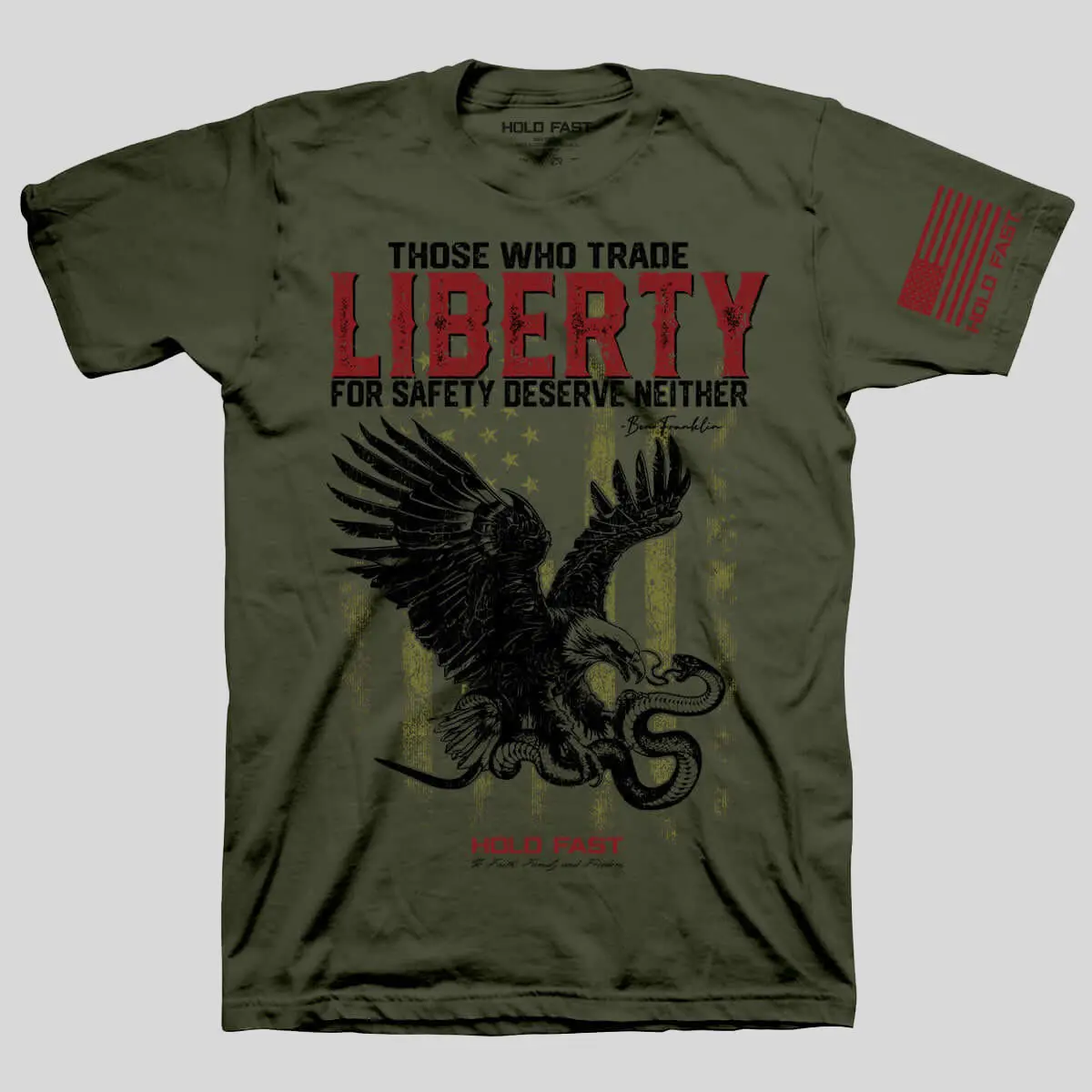 Men's Patriotic Eagle Graphic T-Shirt, Casual Short Sleeve Crewneck in Military Green, 100% Cotton with Seamless Collar, Hem, Menswear, Round Neck