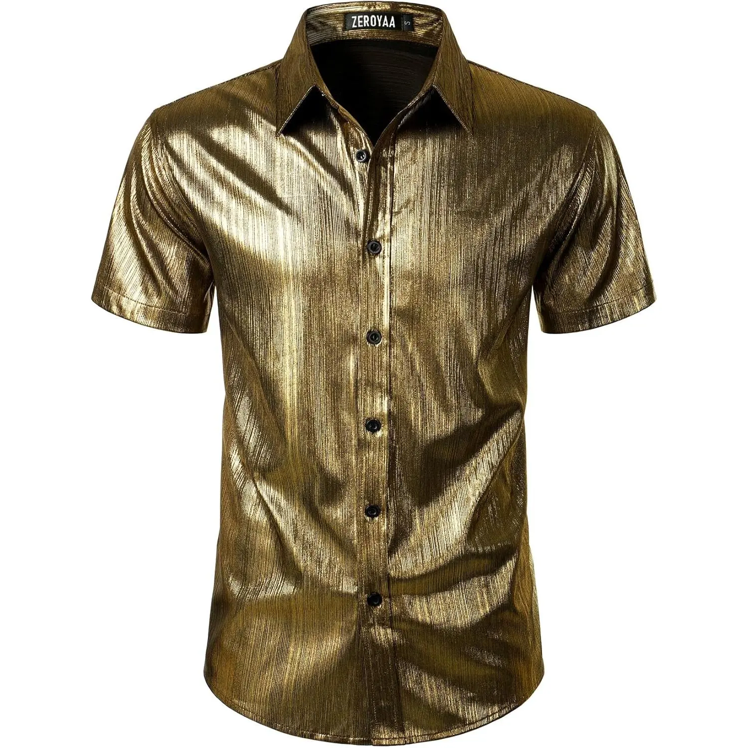 ZEROYAA Menswear Short-Sleeve Button-Down Shirt - Shiny Sparkle 70s Disco Fashion Dress Shirt for Men, Mens Tops, Shortsleeve