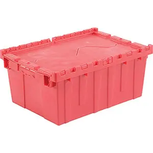 Monoflo International DC2115-09RED Red Plastic Storage Totes, Boxes, Container & Organiser with Shipping Hinged Lid, 21.875x15.25x9.687 in.