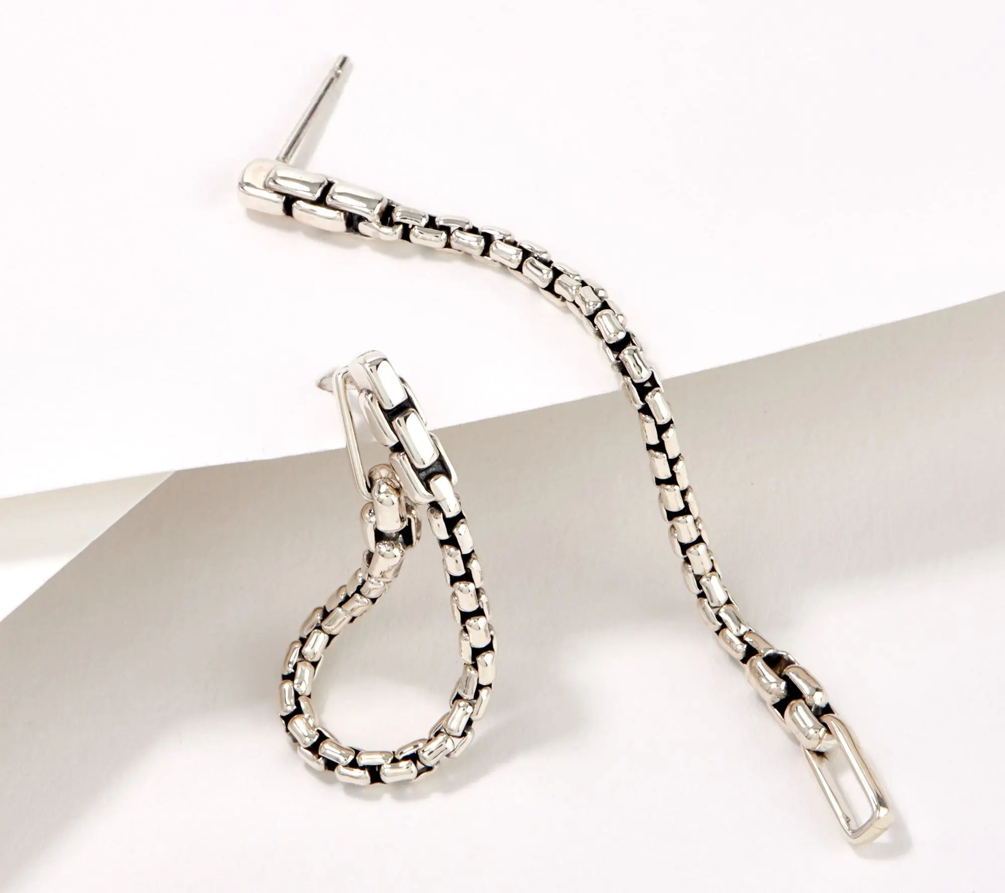 JAI Sterling Silver 3" Convertible Box Chain Earrings