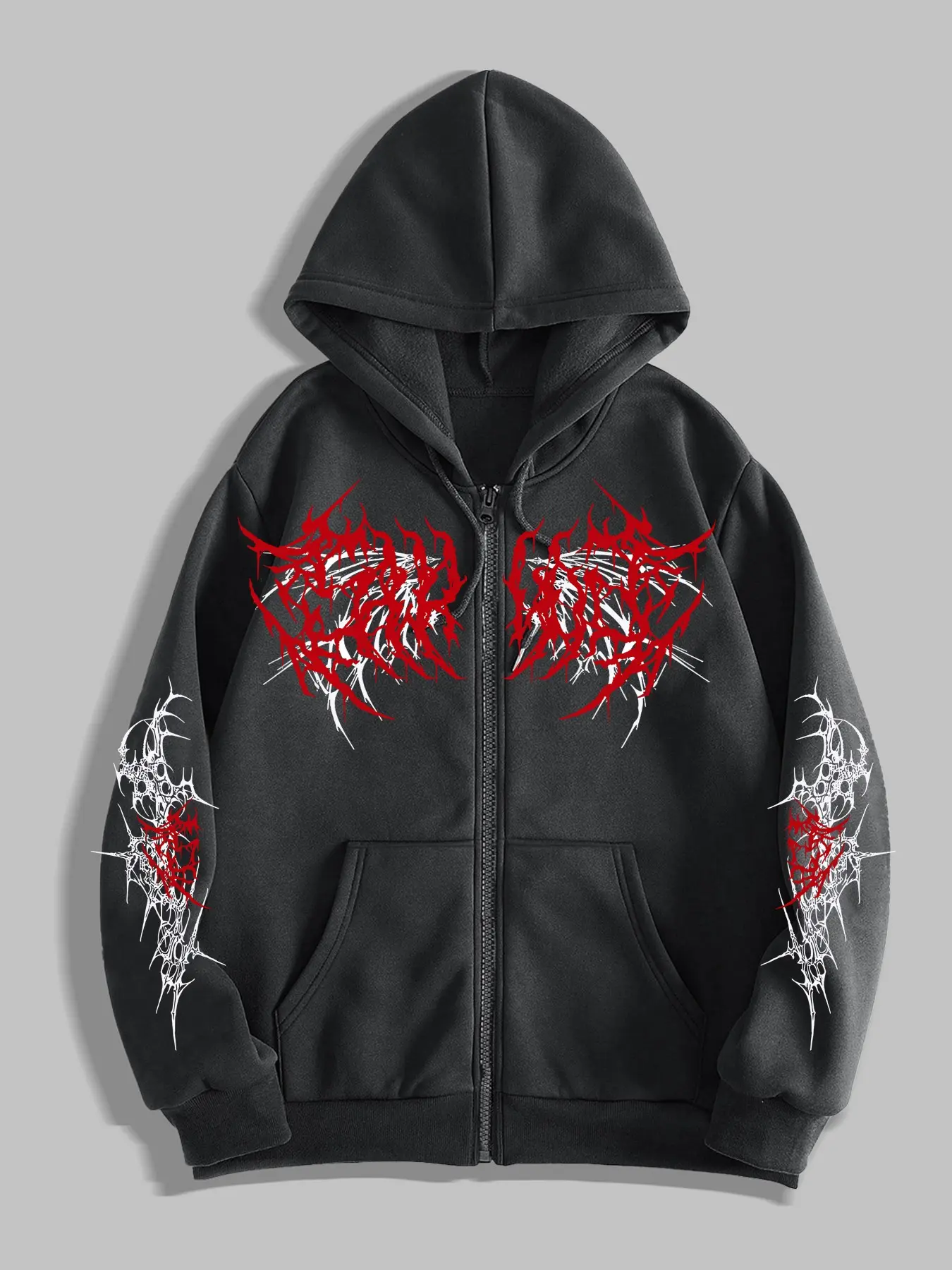 Gothic Dark Wing Original Print Long Sleeve Zip Hoodie, Gothic Print Sweatshirt, Fashion Streetwear for Casual Occasions, Perfect School Choice, Fitted Style