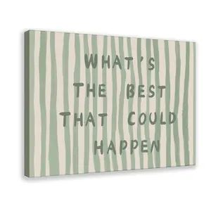 What's The Best That Could Happen Canvas Wall Art, Green Stripe Motivational Quote Poster, Daily Positive Affirmations Wall Decor, Uplifting Typography Print for Bedroom Ornaments Artistic Decoration Photo Frame-Style