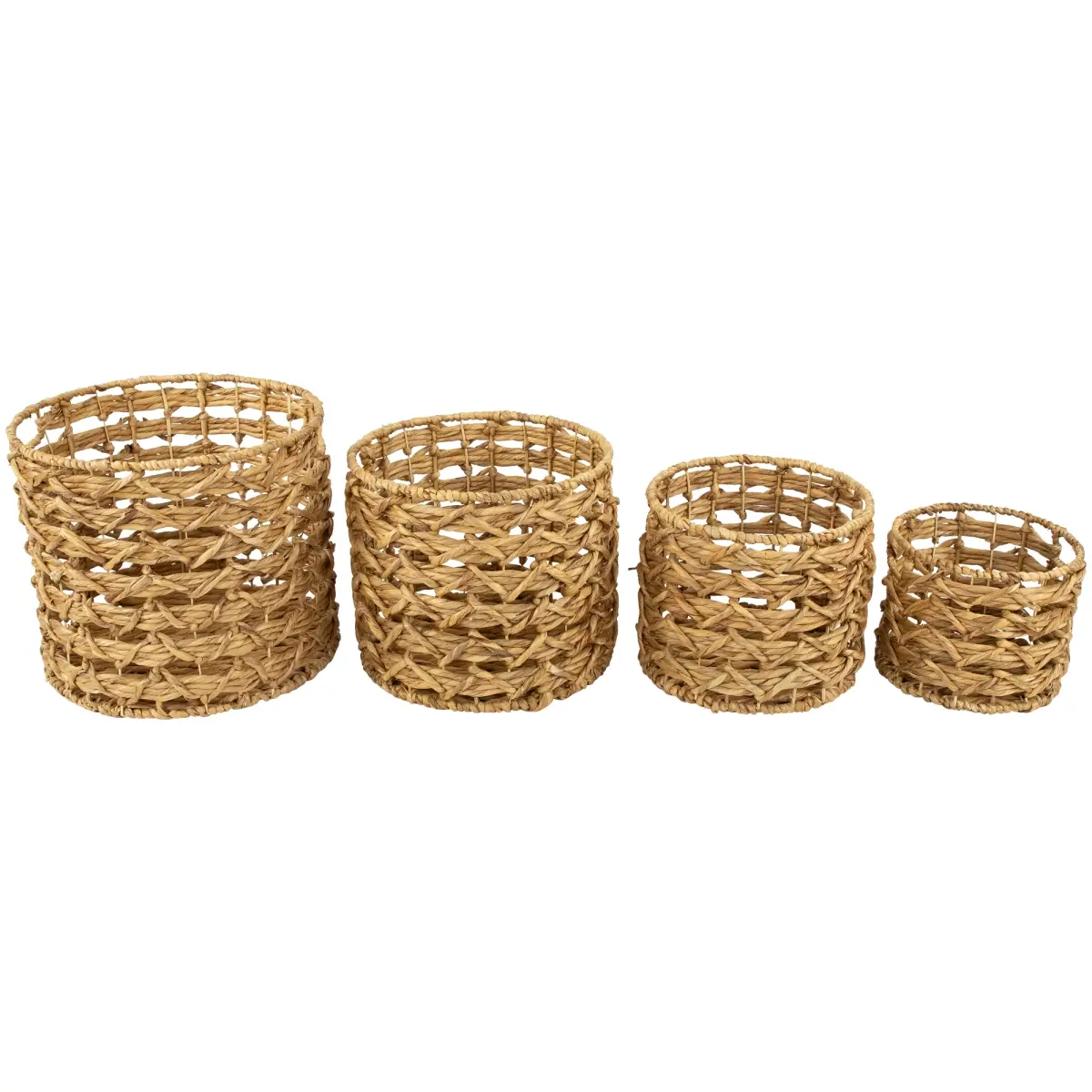 Northlight 35737393 15.5 in. Open Fishtail Weave Water Hyacinth Storage Baskets with Handles - Set of 4