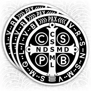 St Benedict Medal Catholic Sticker Saint Benedict Stickers Christian Religious God Bible Faith Waterproof Vinyl Decal Sticker for Laptop Water Bottle Hardhat Gifts for Her Him Adults W