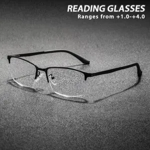 Men's Metal Square Half Frame Glasses, Square Frames Glasses, Unique Artistic Simple American Style Casual Classical Elegant Fashion Stylish Square Frames Reading Eyewear