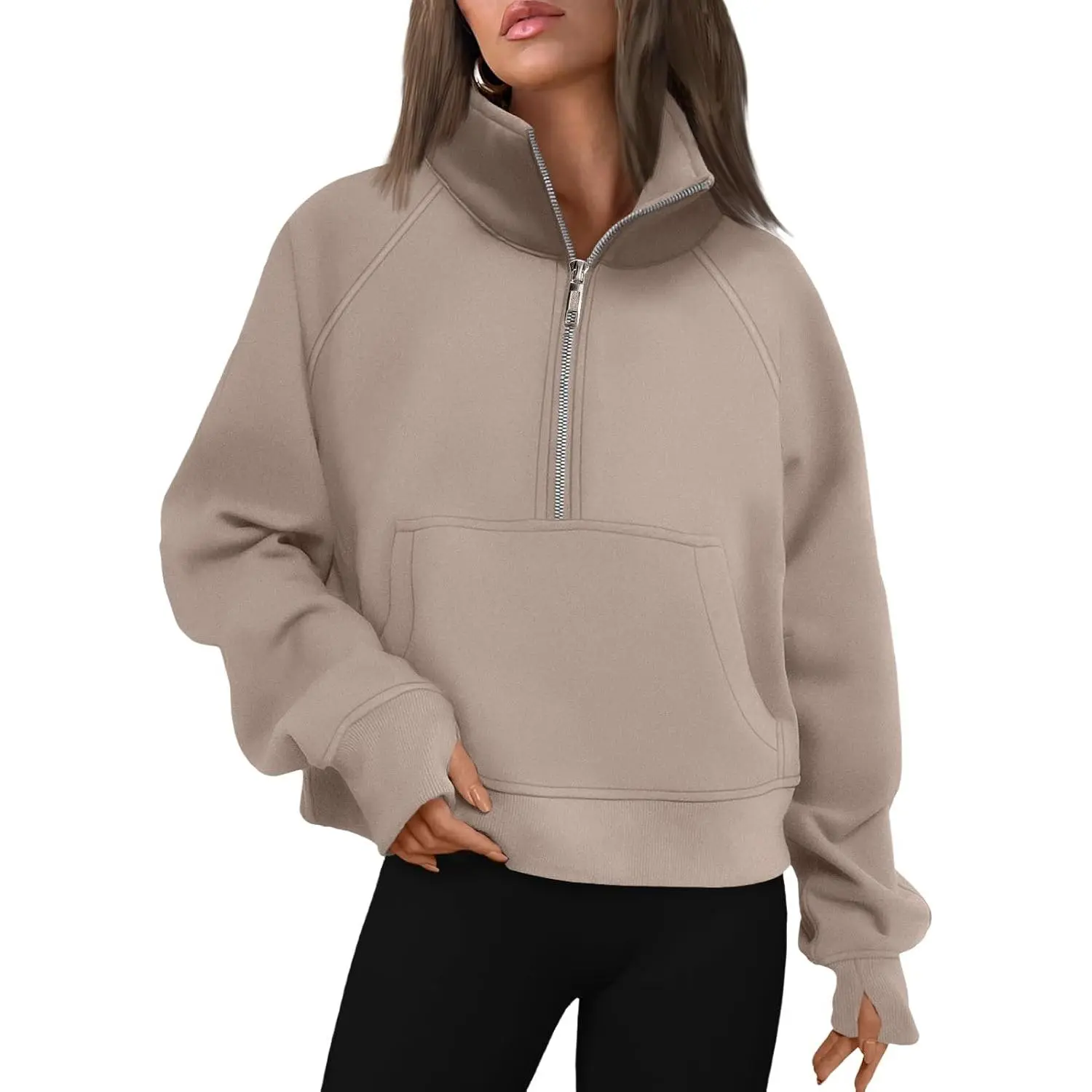 Women's sweatshirt, half-zip wool pullover, autumn clothing