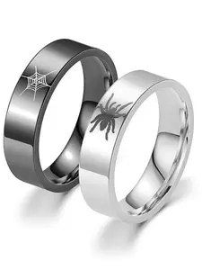 6mm Stainless Steel Fashion Spider Web Couple Rings, Color-Resistant Valentine's Day Jewelry, Casual Style, All Seasons, Wedding Promise Rings