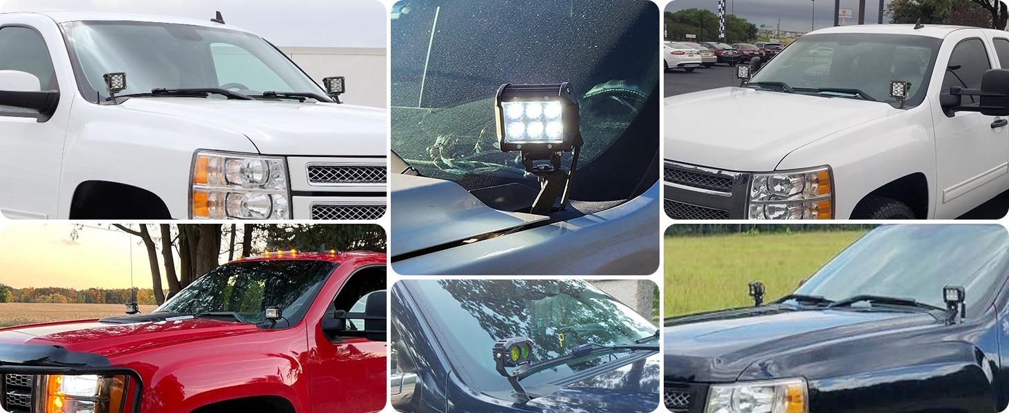 Nilight Ditch Light Brackets Auxiliary Offroad Work LED Pod A-Pillar Hood Mounts Compatible with 2007-2013 GMC Yukon Sierra & Chevy Suburban Tahoe Silverado
