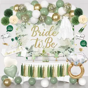 Bridal Shower Decorations, Sage Green Bachelorette  Decorations Bride to Be Banner Backdrop Sash Veil Confetti Foil Balloons Tassel Paper Pom Poms Photo Props for Engagement Wedding  Favors