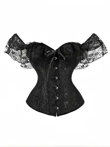 Elegant Lace Bow Waist Top, Victorian Court Style, Abdominal Control, Front Closure, Polyester and Spandex Blend, All Seasons