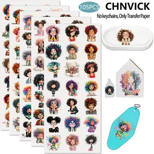 UV DTF Transfer Stickers-105PCS Quirky Girl UV DTF Wraps Suitable for Keychain, Glass, Notebooks,etc. for DIY Creativity, High Viscosity UV DTF Transfer Sticker(No Keychain, Stickers Only)