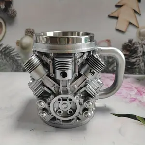 1pc Stainless Steel V8 V6 Engine Design Coffee Mug - Durable & Stylish Metal Cup for Car Enthusiasts, Hand Wash Only, Reusable Hot Cold Drinks