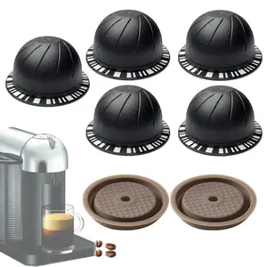 Reusable Coffee Capsules for Nespresso Vertuo, 1 Set Refillable Coffee Pods & Silicone Lid, Compatible with Vertuo Line, Kitchenware, Coffee Making Tool