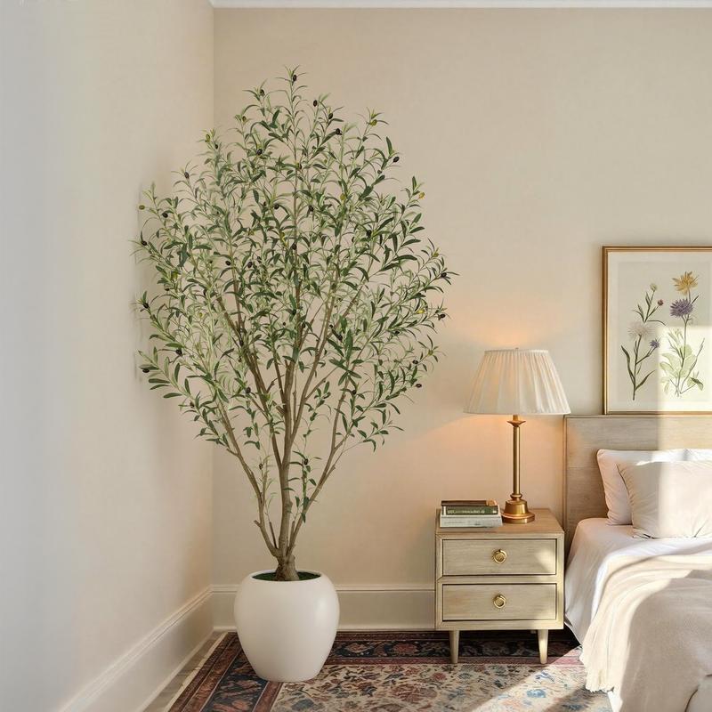 Nafresh 5ft/6ft/7ft/8ft Super Full Artificial Olive Tree Indoor,Large Faux Olive Tree with Decorative Planter, Lifelike Leaves,Vibrant Fruits for Living Room Bedroom Patio Balcony Corner Decor