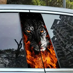 2pc Flame Jaguar Vinyl Sticker, Car B-Pillar Protection Decal, Easy Peel & Stick, Sunproof Waterproof Scratch-Resistant, Fits All Cars
