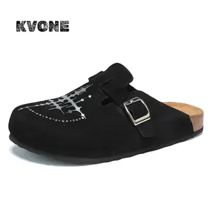 KVONE Unisex summer shoes,Comfortable Suede Clogs with Adjustable Strap  - Gothic Punk Slip-On Shoes | Edgy Daily Styl.Free gift of adjustable star-shaped clasps