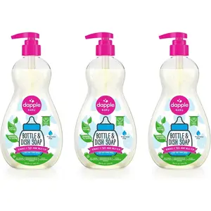 Baby Bottle Soap, Hypoallergenic Dish Soap for Baby Bottles, Powered by Plants, 1 Pump Included, Packaging May Vary, Fragrance Free, 16.9 Fl Oz (Pack of 3)