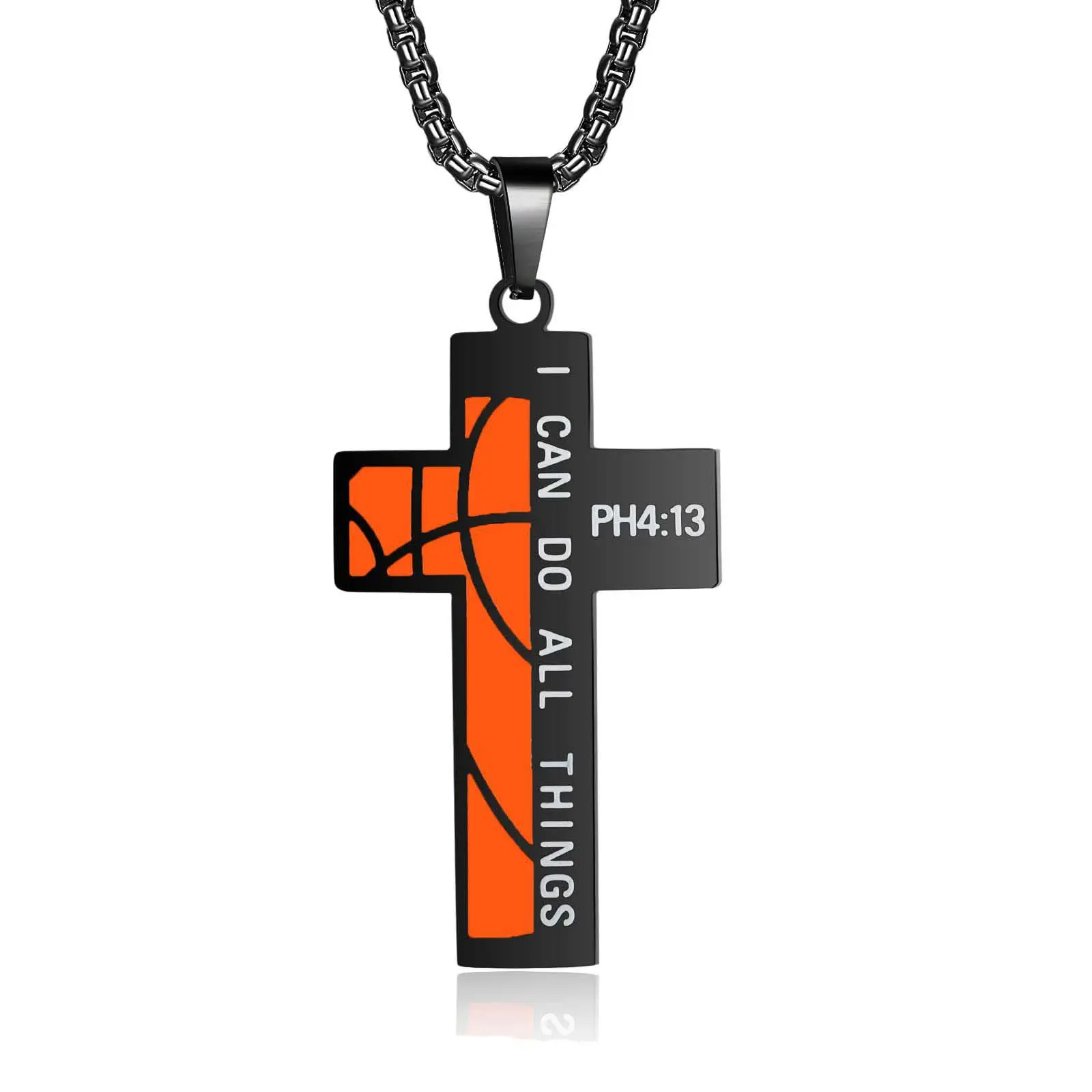 Stainless Steel Sports Cross Necklace - Unique Basketball Football Letter Enamel Pendant for Men, Personalized Athletic Jewelry Gift for Birthdays, Everyday Wear