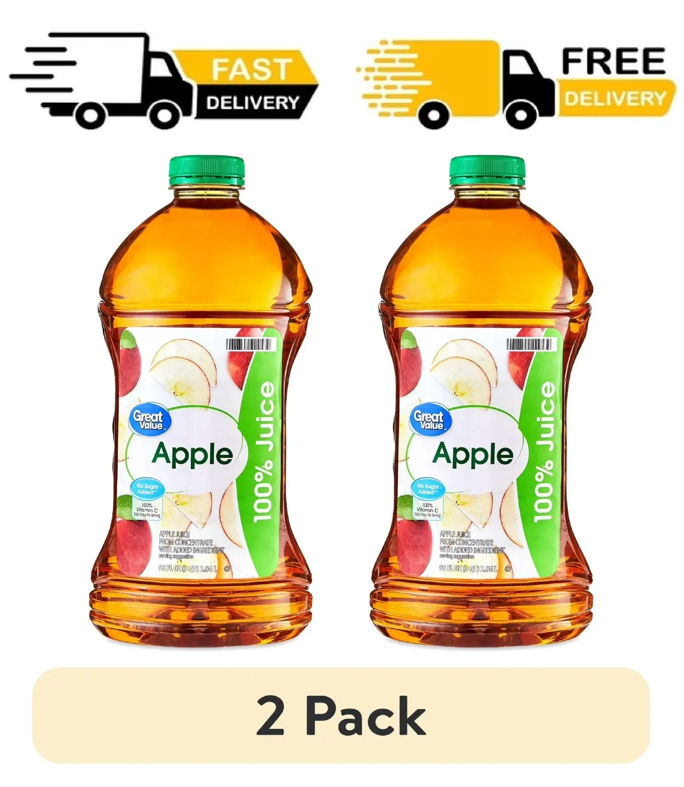 (2 pack) Great Value 100% Apple Juice, 96 fl oz