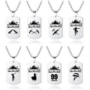 Fortnite Dog Tag Engraving Necklace Stainless Steel Gamer Necklace bear pendant memorial gift gift box christmas gift