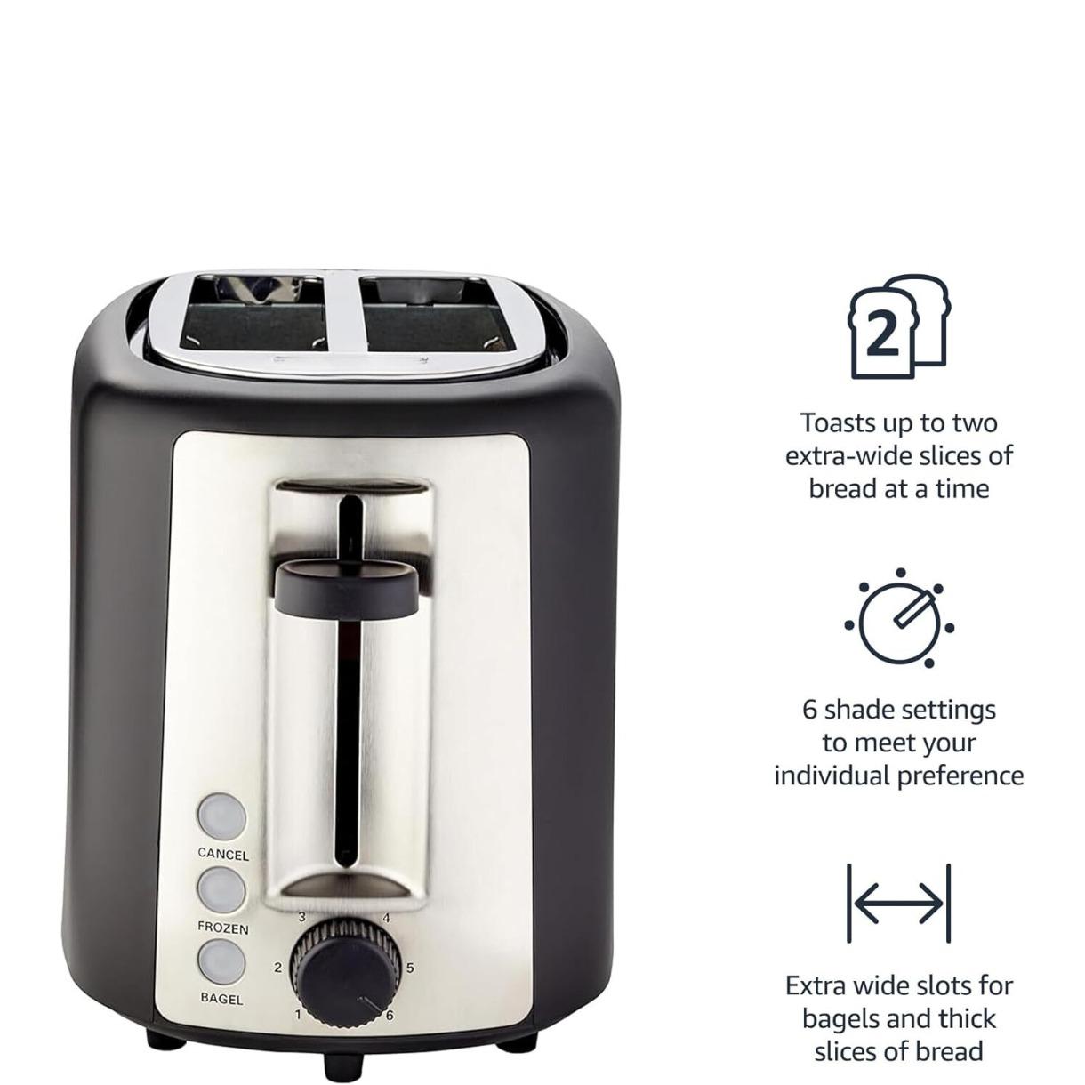 2-Slice Kitchen Appliances Toaster, 6 Browning Settings, Extra Wide Slots with Bagel Mode, Removable Easy-to-Clean Crumb Tray, 900W Compact US Plug Household Toastie Maker
