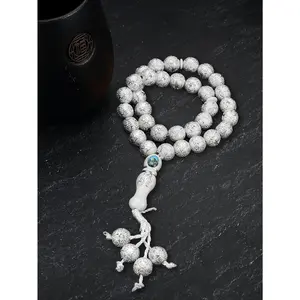 1 Pc 33 Pieces of 12mm White Acrylic Beads with Lotus Pattern, Adorned with Scenery Stickers and Featuring A Hand-knotted Design. These Are Not Only Prayer Supplies But Also Can Be Stacked and Worn, Making Them Perfect Accessories and Gifts
