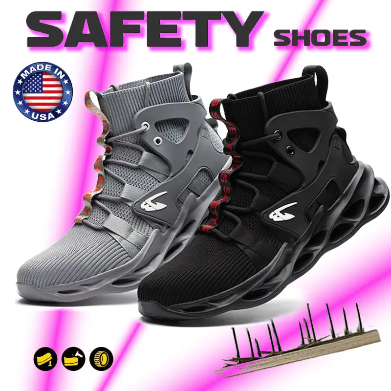 Men's Steel-Capped Work Boots, High-Top Lace-Up Safety Shoes with Anti-Crushing Chainsaw Protection, Breathable Fabric, Footwear, Closed, Worker