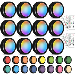 12 Pack LED Puck Light  16 Color Changing Under Cabinet Lighting Closet Light   Night Lights with Remote Control Dimmer & Timing Function