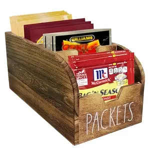 Wooden Seasoning Box with Divided Compartments, Pack Storage Box, Kitchen Counter and Desktop Organizer Decorative Multi-purpose Box,Storage Bins for Home Organization