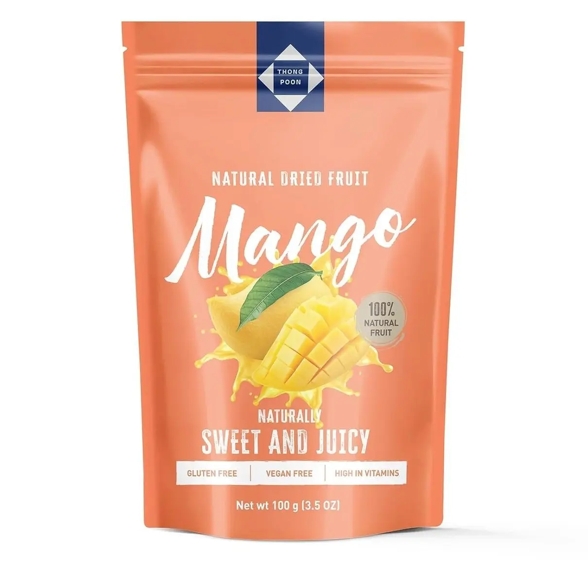 Natural Dried Mango – Premium Quality, Soft & Chewy, Naturally Sweet, Gluten-Free, Vegan, Healthy Snack Option, High in Vitamins, 3.5OZ (100gram) – Authentic Taste of Thailand