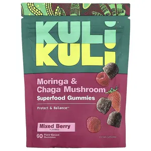Kuli Kuli Superfood Gummies, Moringa & Chaga Mushroom, Mixed Berry, 60 Plant-Based Gummies