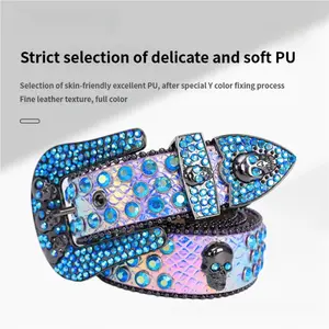 VEVE Children's Rhinestone Belt With Skull Skull On Street For Men And Women With Rivet Decoration Ornate Diamond Jeans Belt