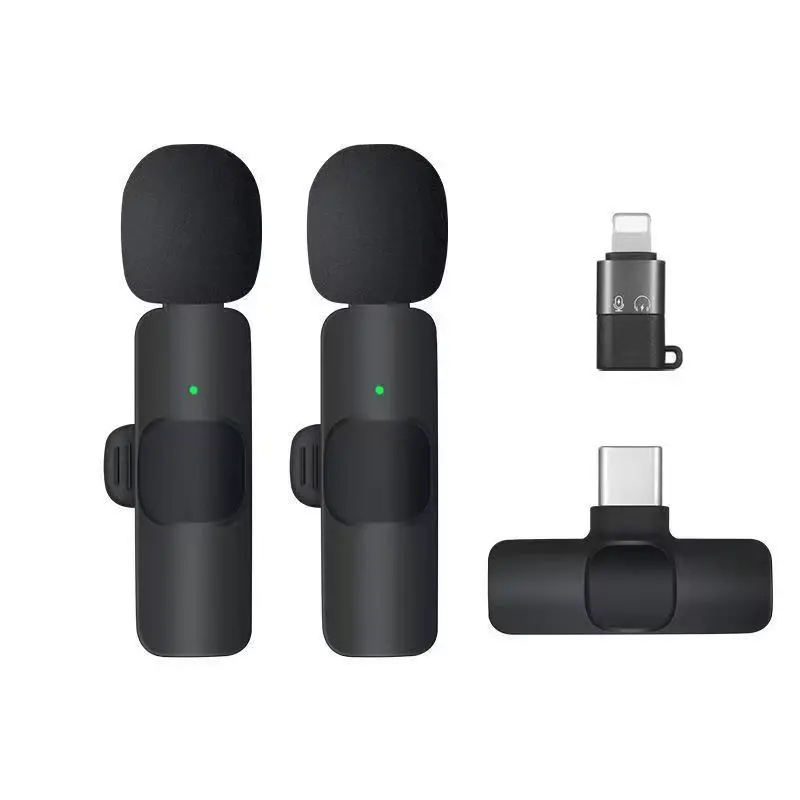 K9 Wireless Lavalier Microphone (1-to-2) with Apple Charging Adapter, Bluetooth Noise-Canceling Mic for Outdoor Live Streaming, Compatible with Android & Apple Audio Devices
