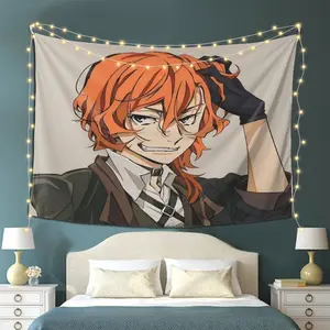 Chuuya Nakahara Anime Wall Tapestry - Large Horizontal Polyester Hanging Decor for Living Room, Bedroom, Office & Parties - Vibrant Anime Art Print, No Installation Needed, Anime Wall Art, Party Backdrop, Modern Japanese Style Decoration Decorative