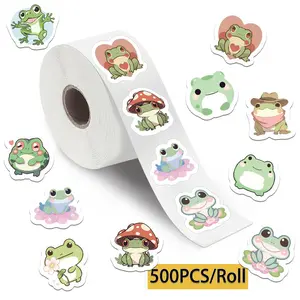 Cartoon Frog Pattern Sticker (500pcs/roll), Cute Cartoon Frog Sticker, Decorative Sticker for Phone Case, Computer, Guitar, Bag, Water Cup, Scrapbook
