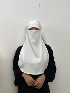 Women's Solid Color 2 in 1 Khimar Niqab, Modest Face Covering Hijab, Muslim Women's Headscarf for Daily Wear, Modesty