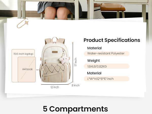 LOVEVOOK School Backpack for Teen Girls - Large Capacity College Student Laptop Backpack,Lightweight Cute Kid Bookbag with Water Bottle Holder, Ideal for school, Travel & Daily Use Fit 15.6" Laptop