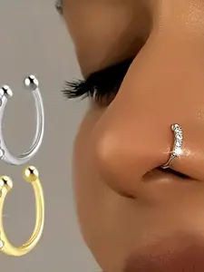 Boho Style Summer Sexy Fake Nose Ring, Septum Ring, Adjustable Non-Piercing Wear, Fashion Hip Hop Accessories, 2 Pieces Set, Trendy Jewelry