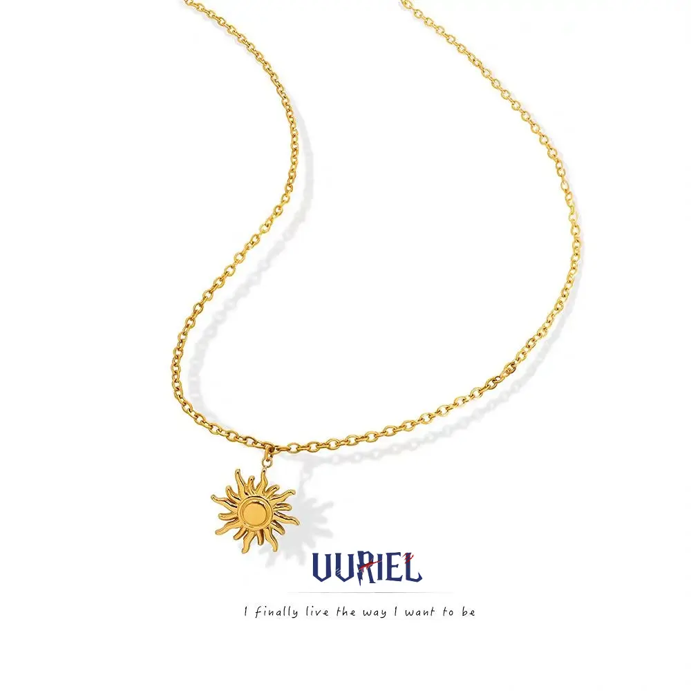 Sun God Pendant for Chain, Vintage Gold-Plated Metal Symbolic Jewelry with Gemstone Accent for Adults