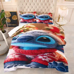Cute Stitch pattern, including 1 blanket and 1 or 2 pillowcases without pillowcases, suitable as holiday Valentine's Day birthday gifts, soft children's and adult bedroom decorations