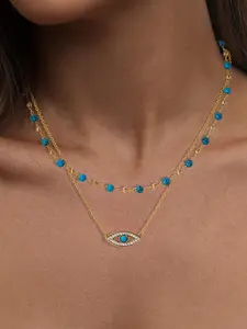 Bohemian Evil Eye Pendant Design Necklace Set, Handmade Double Layer Beaded Natural Turquoise Jewelry, Boho Style Necklace, Elegant Vintage Light Luxury Gift