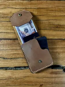 Handmade Leather Wallet With Flap Button Closure Hand Stitched Leather Card Holder Burnished Edges Pull Up Leather 8 to 9 Bill & 6 to 8 Cards Best Gift For Him Anniversary Gift For Husband Valentine's Day Gift