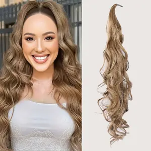 flexible wrap Ponytail Extension 32 Inch Flexible Wrap Around Ponytail Hair Extension Long Wavy Pony Tails Hair Extension Synthetic Hairpieces for Women and Girls Daily Party Use