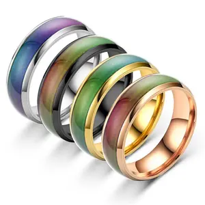 Stainless Steel Non-Tarnish Color Changing Mood Ring Temperature Women Men R48